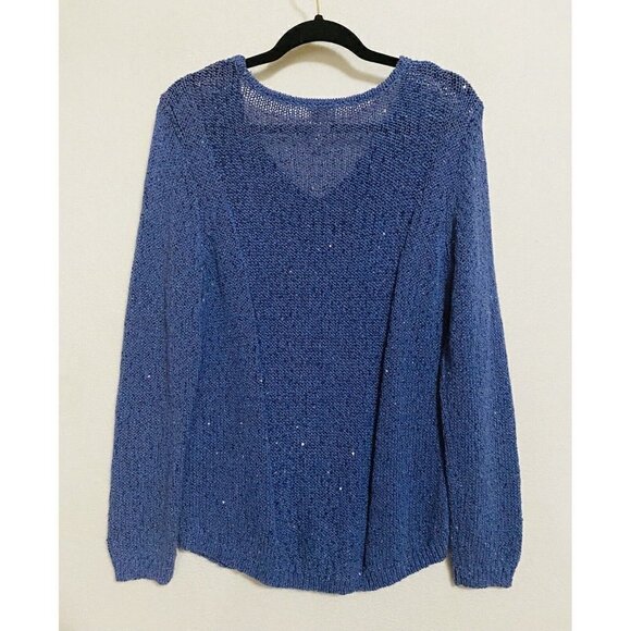 Chicos 2 Womens Large Pullover Sweater Sequin Accents Scoop Neck Blue Boho - Picture 3 of 7
